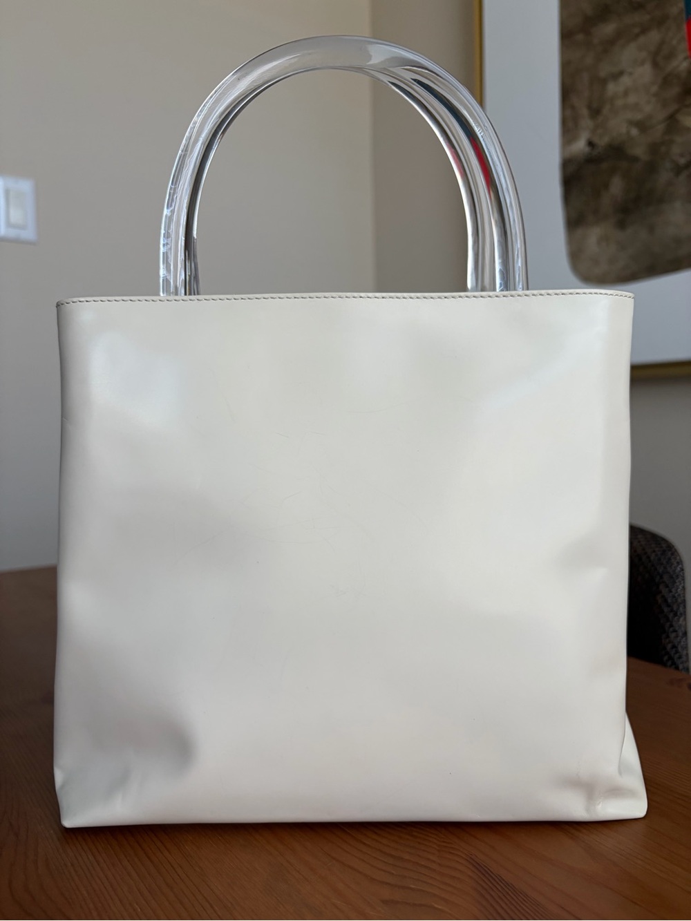 Prada Ivory Cream Bag Tote with Clear Handles with COA